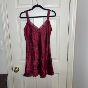 Vintage satin floral slip dress with lace trim | M